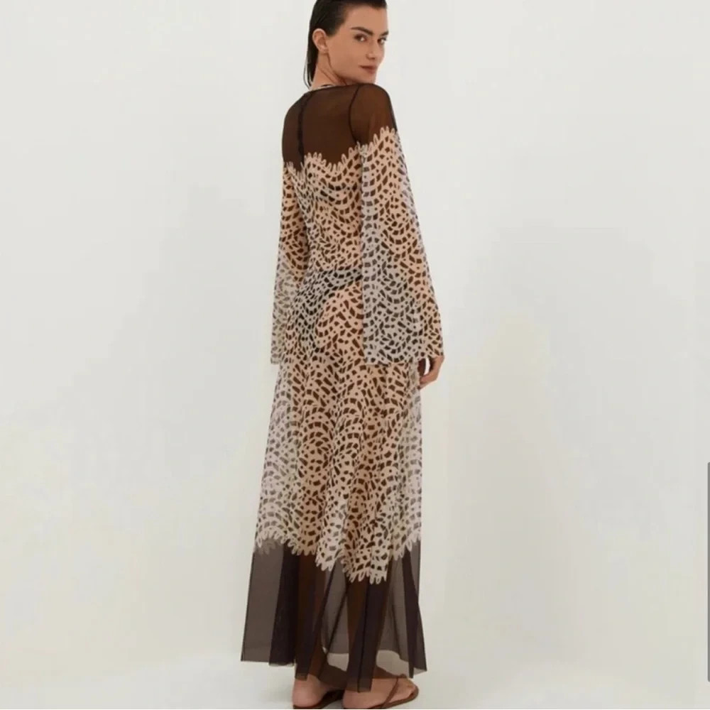 Caroline Constas Lidi Mesh Cover Up Maxi Dress S Brown Resort Beach Boho New