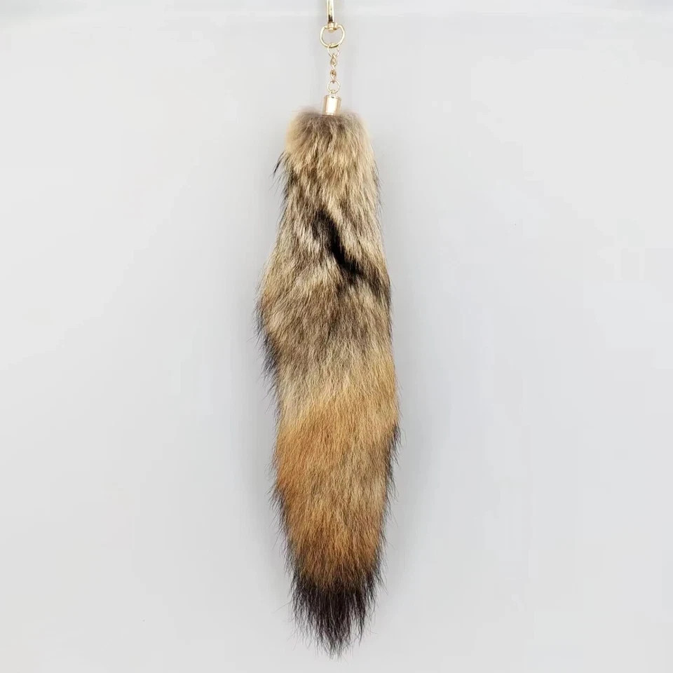 16″-18″ Real Fox Fur Tail Keychain Bag Charm Furry Pendant Costume Cosplay Toys