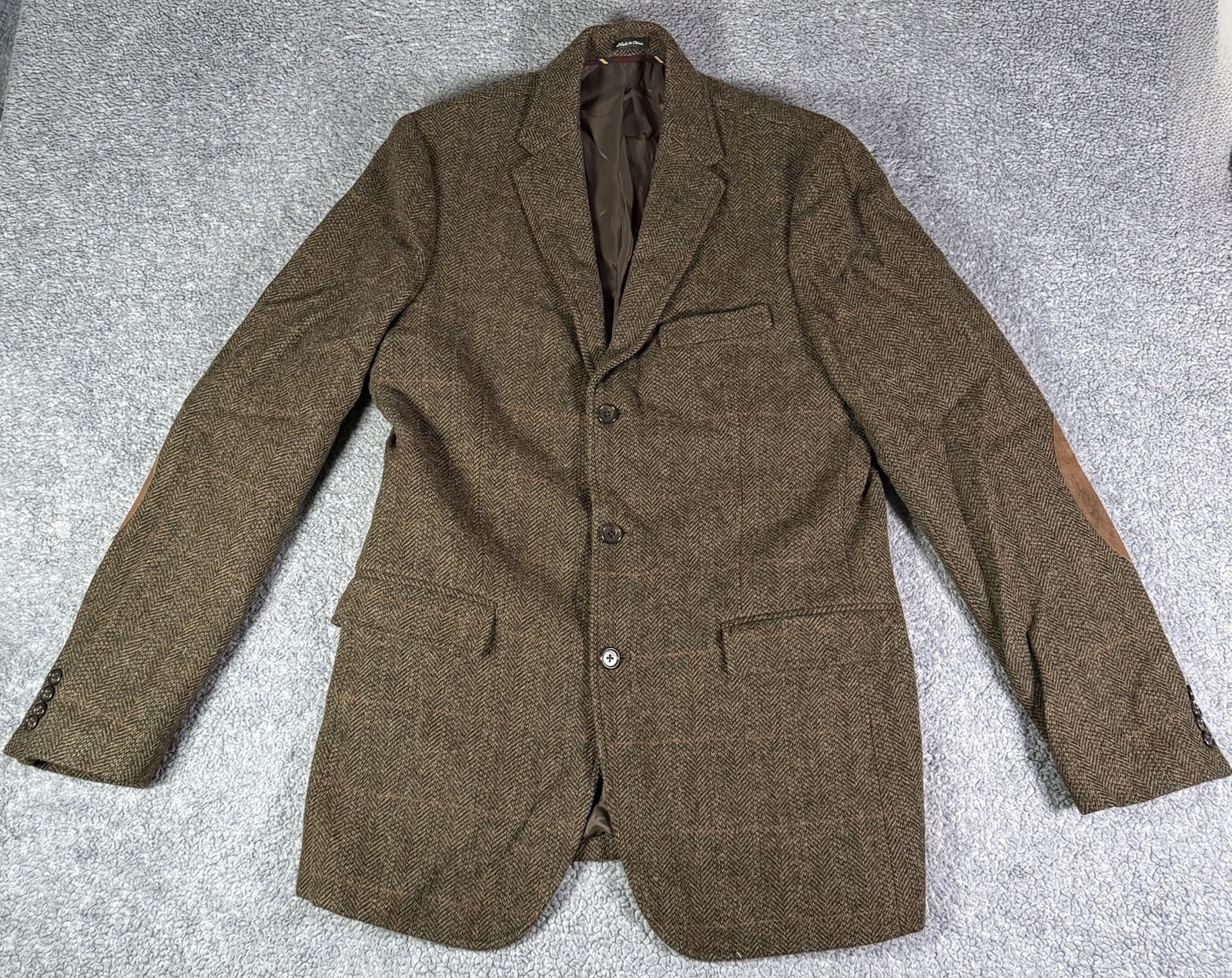 J Crew Yorkshire Tweed Moon Blazer Mens 40L Herringbone Sport Coat Elbow Patches