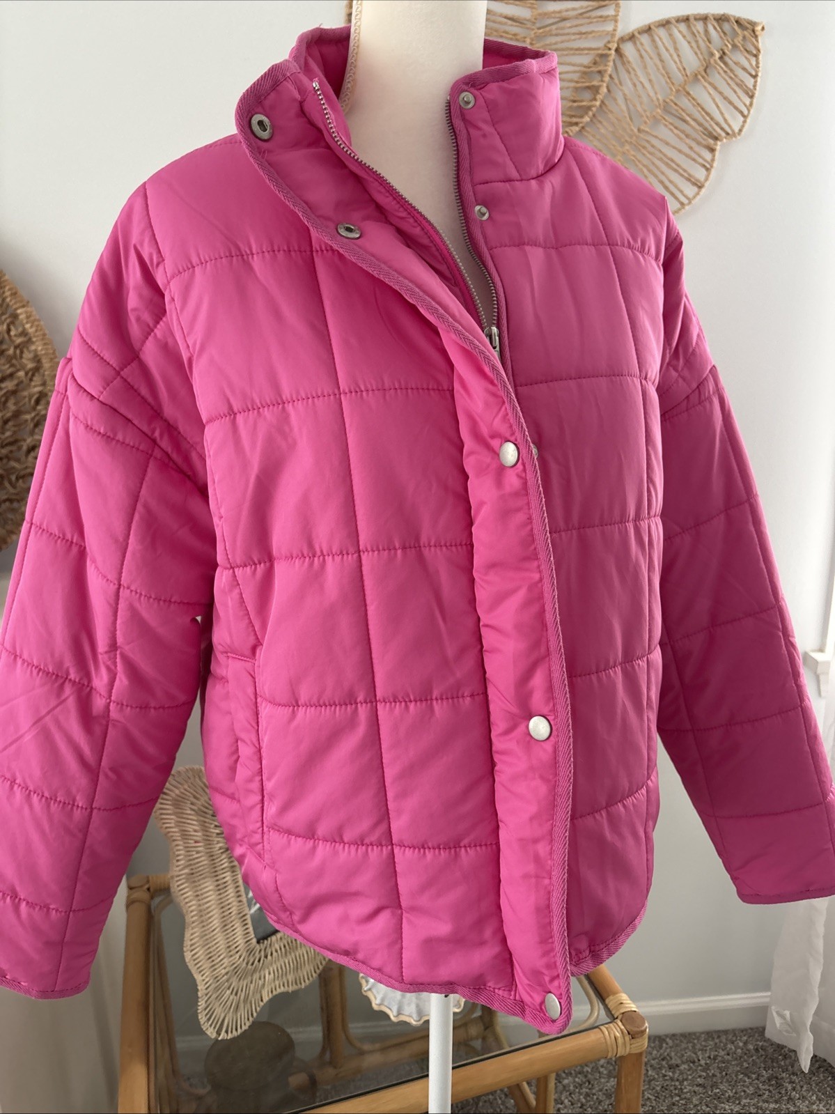 Thread & Supply Jacket Coat Dark Pink Quilted Button Front Medium Weight Large L