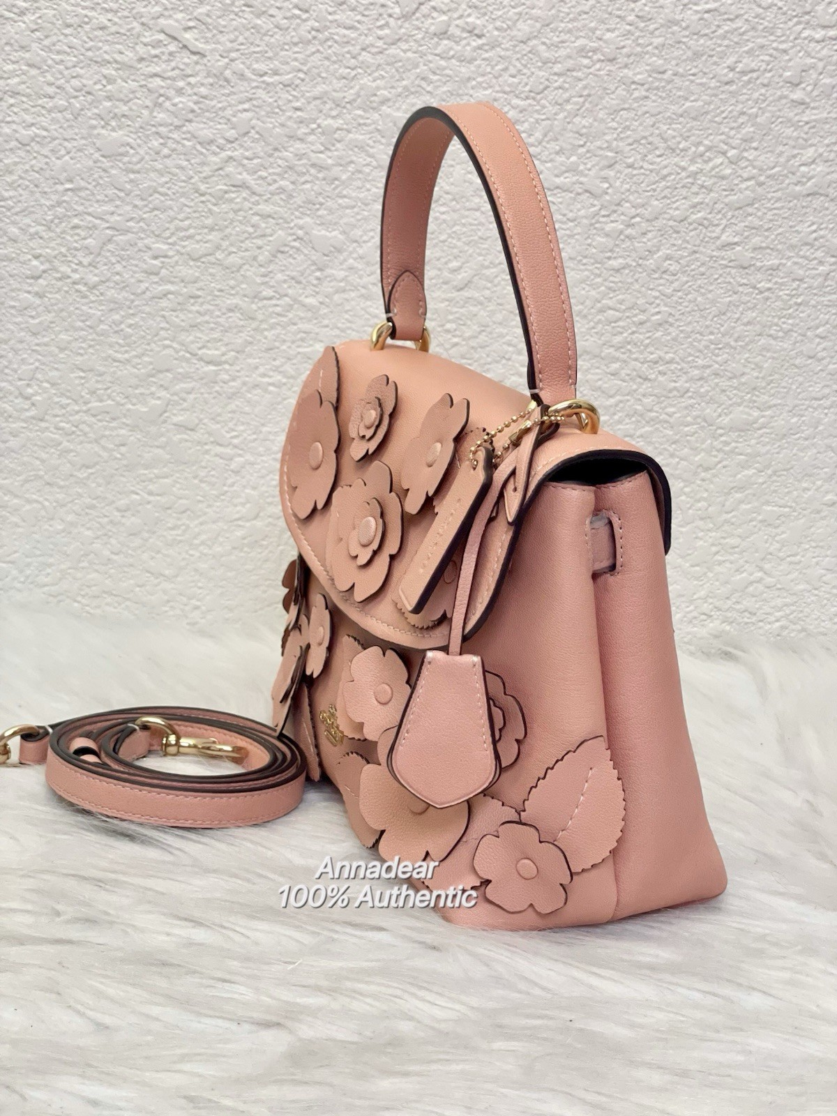 NWT COACH CDY44 Emory Top Handle Bag with Floral Appliqué in Light Pink
