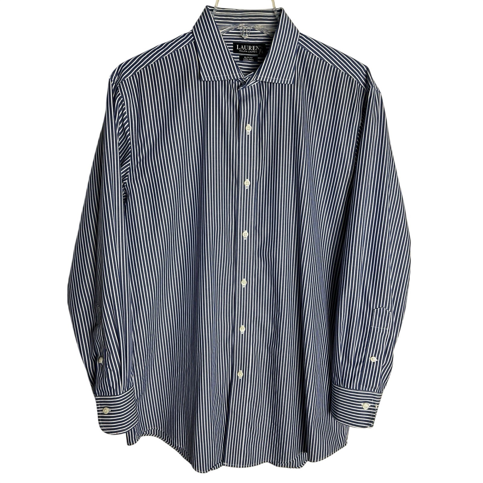 Lauren Ralph Lauren Dress Shirt Mens 16.5 32/33 Blue Striped Slim Fit F18
