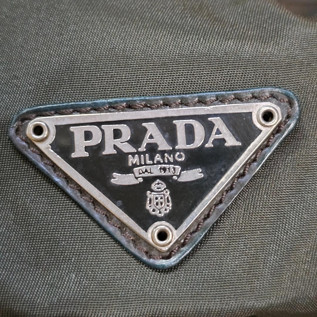 Prada Khaki Nylon Backpack Triangle Logo White Tag Japan Rare 072271