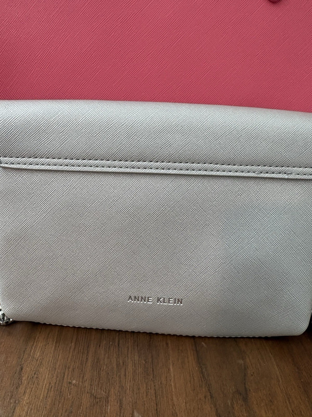Anne Klein Large Pink Tote Bag w/ Silver Chain Strap Pocketbook Pouch