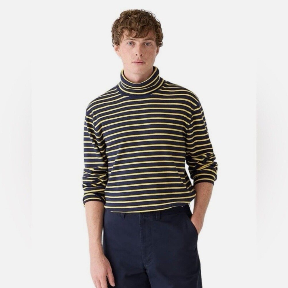 J. Crew Heritage brushed rib-knit turtleneck in navy sun stripe Size M