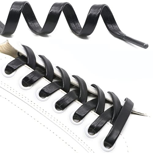 Flat PU Leather Laces: Waterproof Shoelaces for 63 Inch(160cm) 02 Black