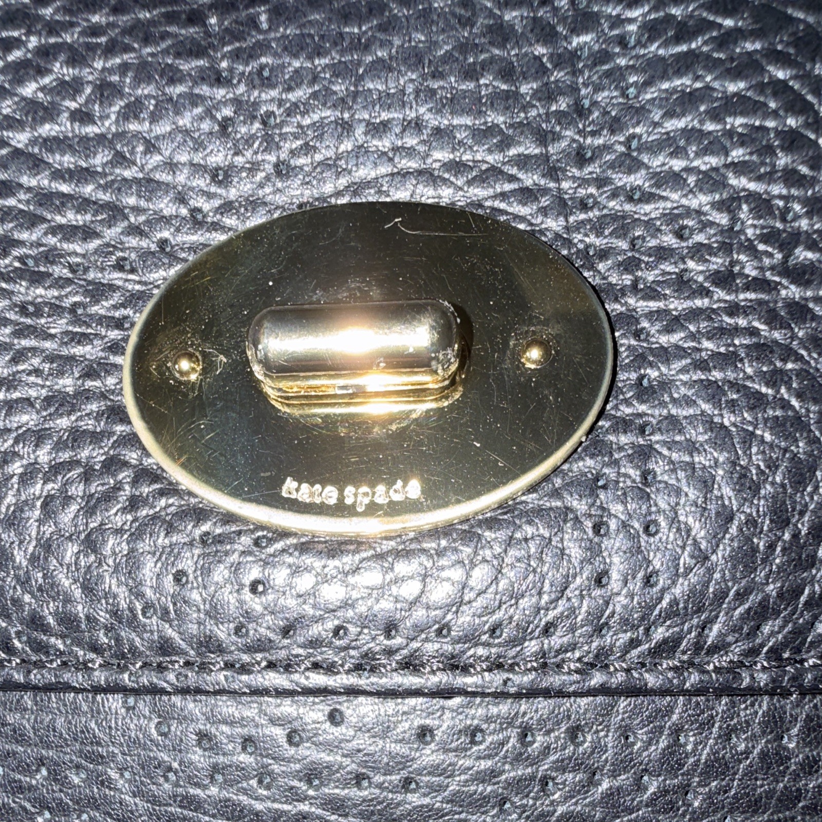 kate spade new york Small Black Pebbled Shoulder Bag Turn Lock Zip, Gold HW