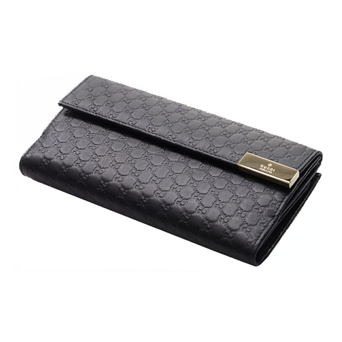 Gucci monogram embossed leather long fold wallet 7.48×1.4×3.9 in