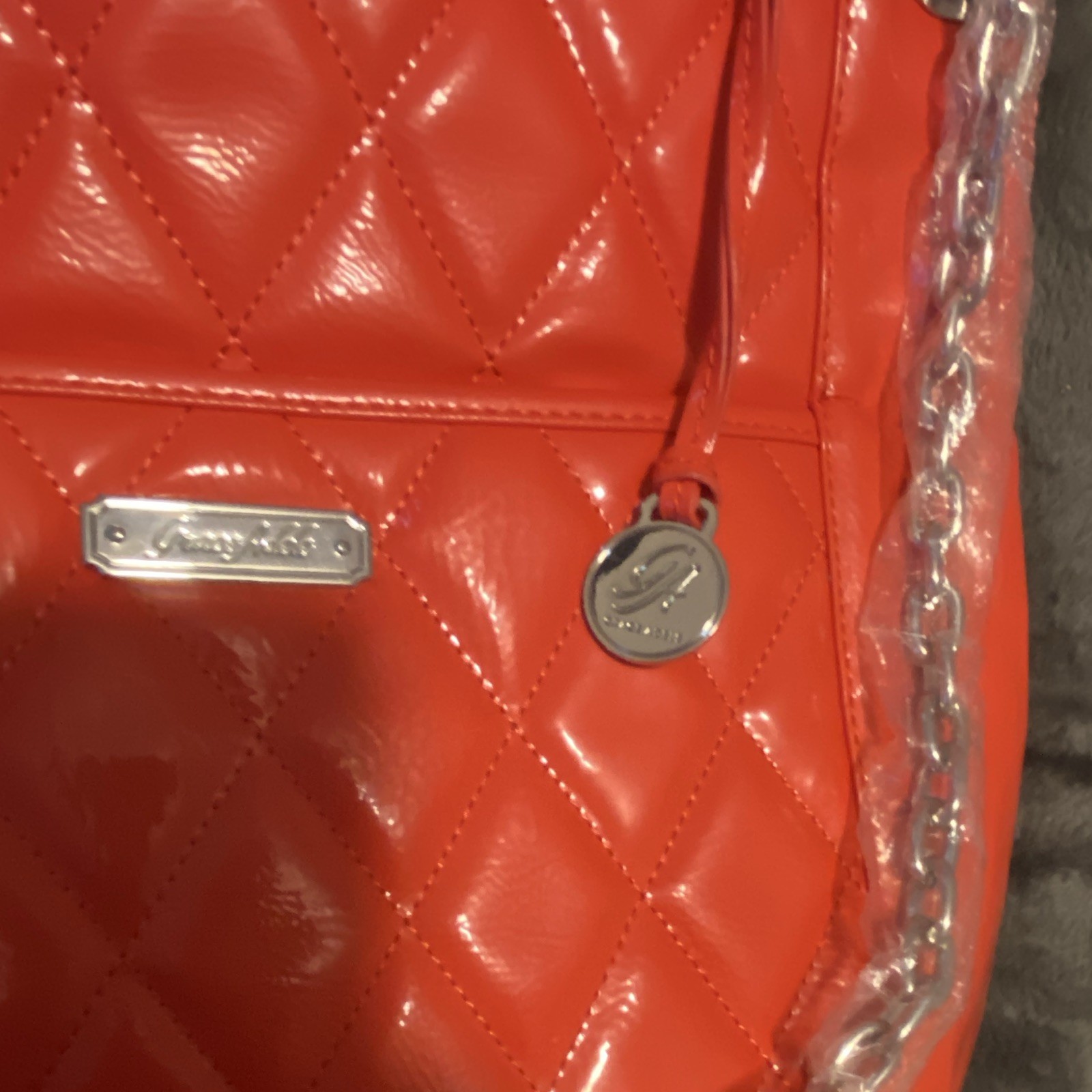 Grace Adele Red Quilted Shoulder Bag Magnetic/Zip Closure Chain Strap