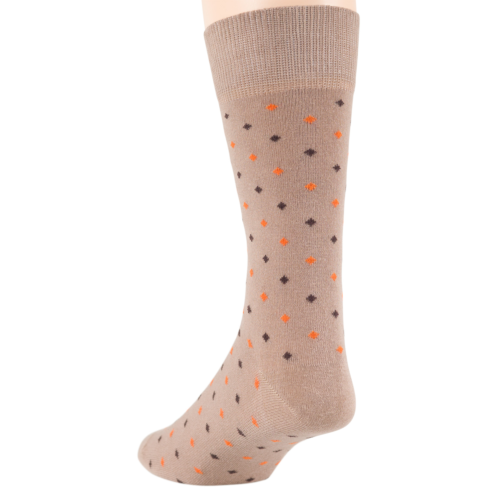Men Cotton Dress Socks 6 Pack Large Argyle Polka Dot Stripes Beige Tan Brown