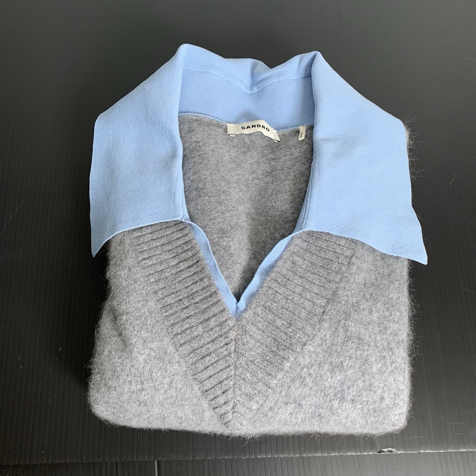 Sandro – Collared Wool Blend Sweater – Gray Blue – Size: 3