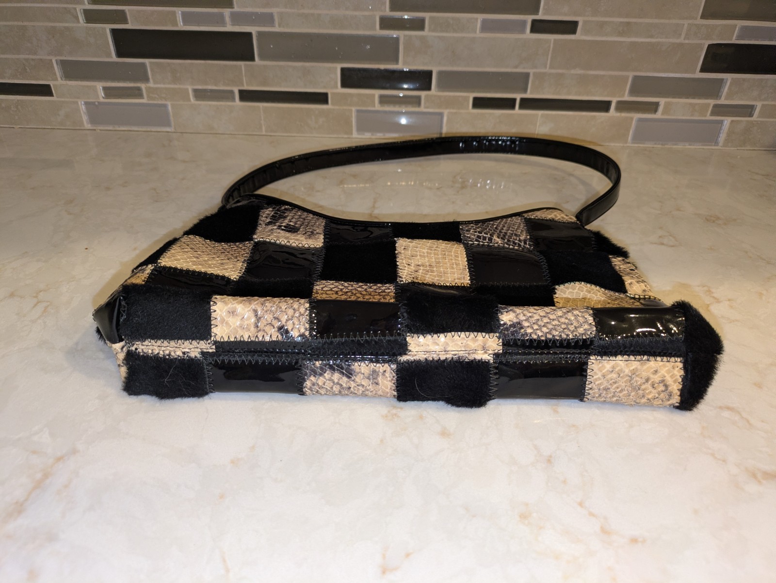 Rob Ference LA Black Patent Leather, Calf Hair, and Snakeskin Purse