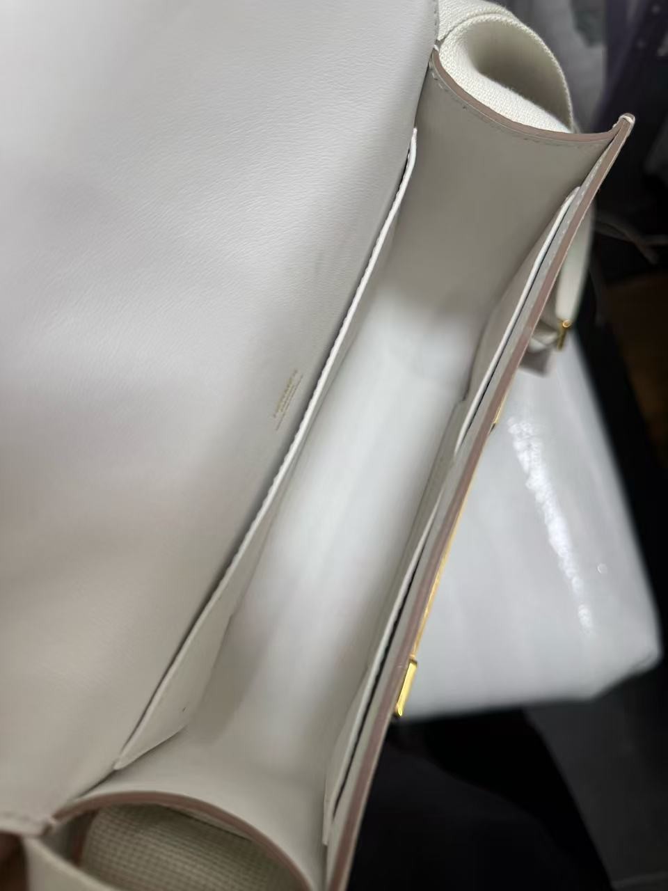 Auth Hermès Geta 20 Beton Chevre Mysore Leather Gold H Bar Hardware Flap Bag