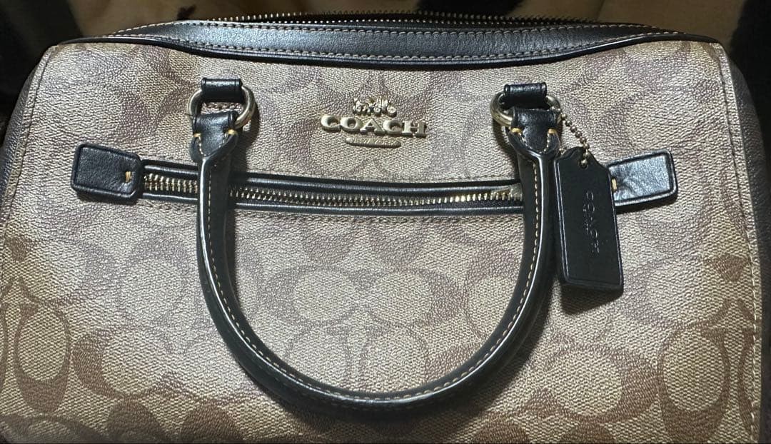 COACH Beige Canvas Leather Handbag 10.6inch, Minimal Damage