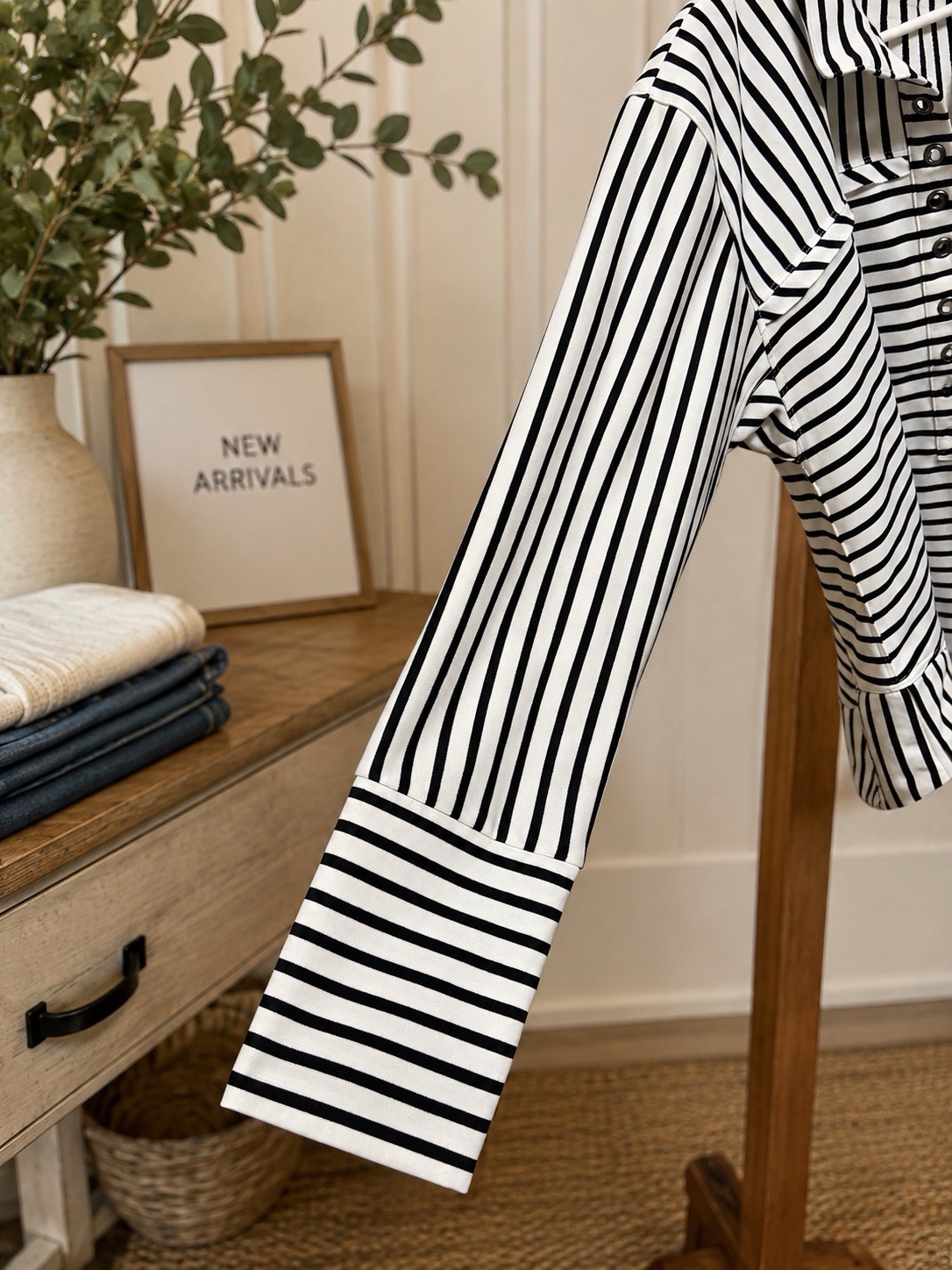 APNY Black/White Striped Collared Long Sleeve Button Knit Cotton Top Size S
