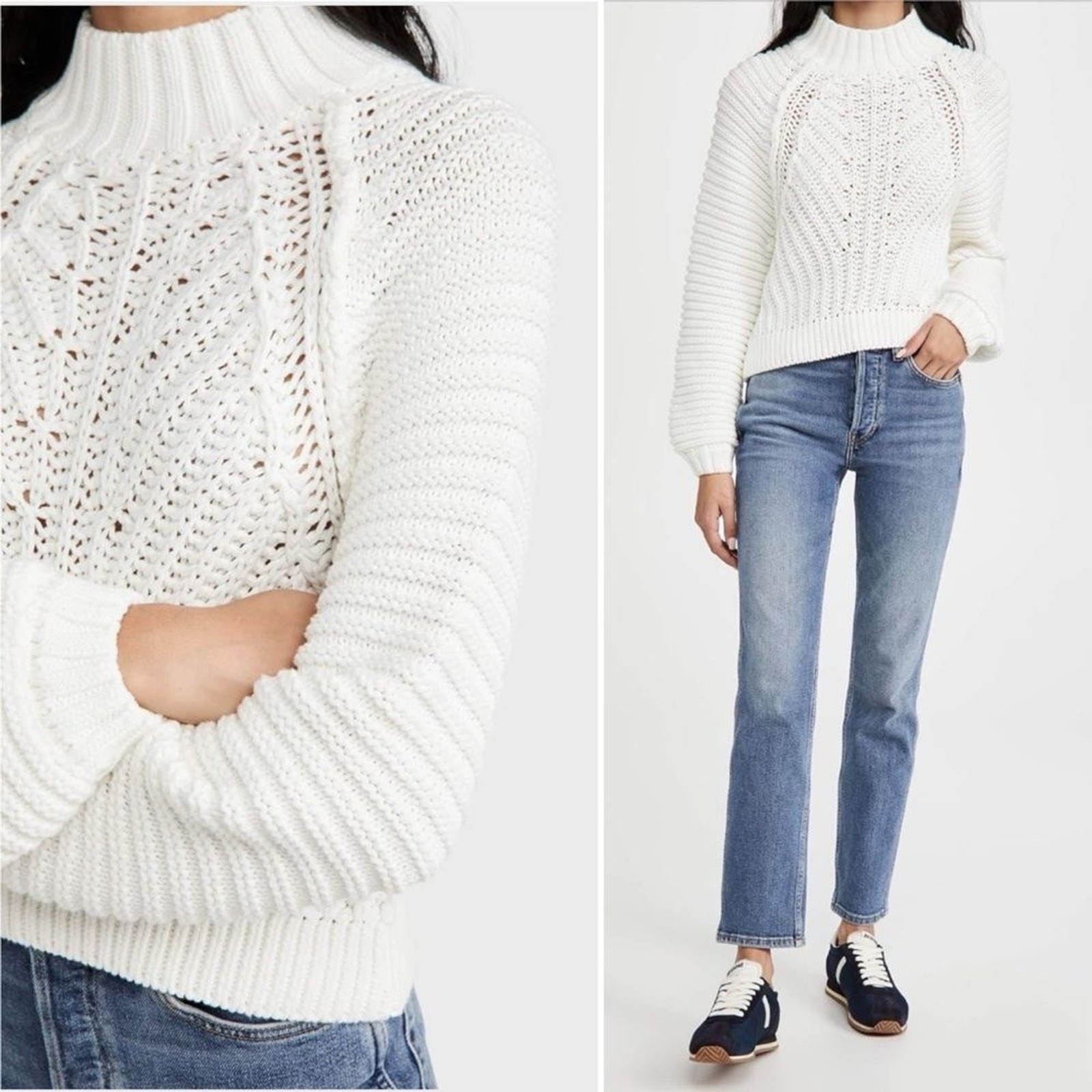 Free People Sweetheart Sweater Ivory Chunky Knit Mockneck Pullover Size Small