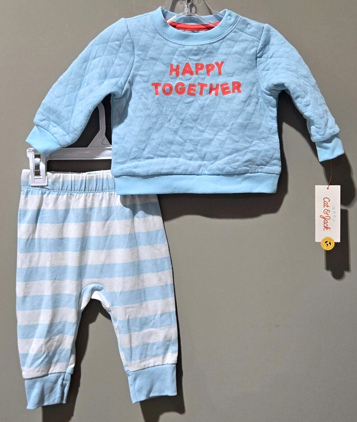 Cat & Jack HAPPY TOGETHER Quilted Sweatshirt & Pants Blue Outfit — Size 6-9M