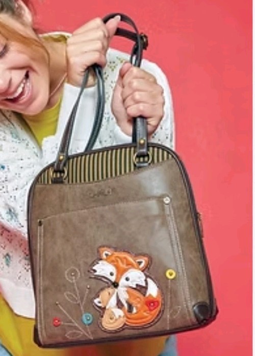 CHALA Convertible Backpack Purse Fox Patch Zip, Detachable Adjustable Strap