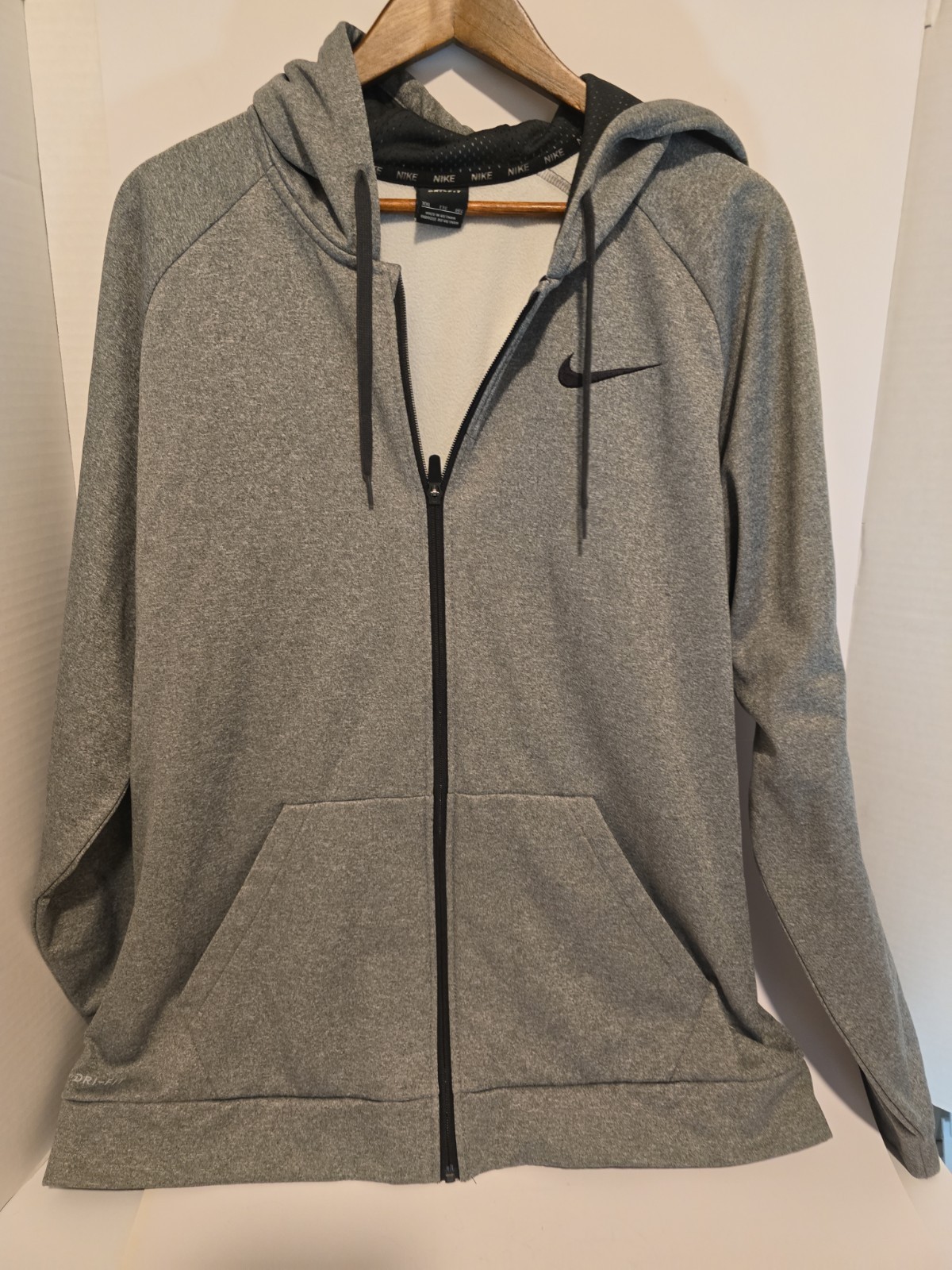 Nike Dri-FIT Hoodie Mens XXL Gray Full Zip Fleece Athletic Jacket Swoosh