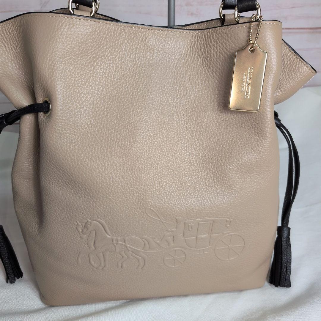 COACH Andy Tote Shoulder Bag CA165 Leather Beige x Black