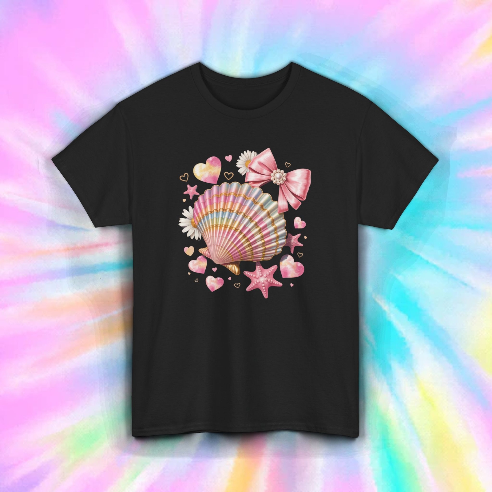 Pastel Seashell Starfish Hearts Bow Cute Beach Summer Aesthetic Tee S-5XL