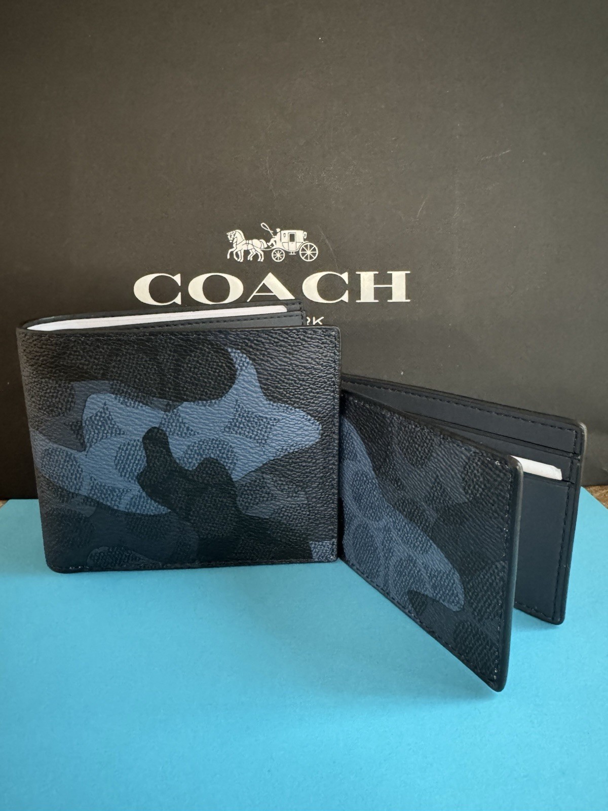 NWT Coach 3-In-1 Wallet In Signature Camo Print Blue Multi