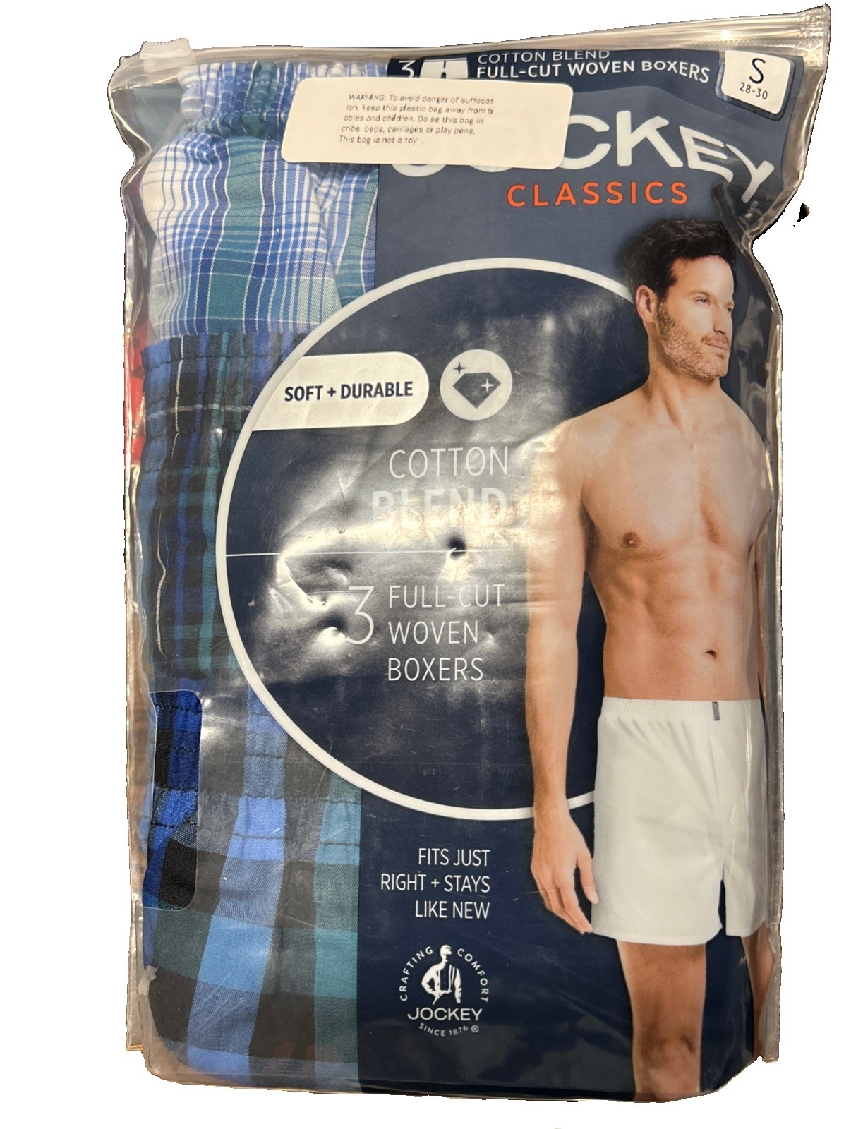 Jockey Men’s (3-Pack) Full-Cut Woven Cotton boxers ~ Size Small (28-30)