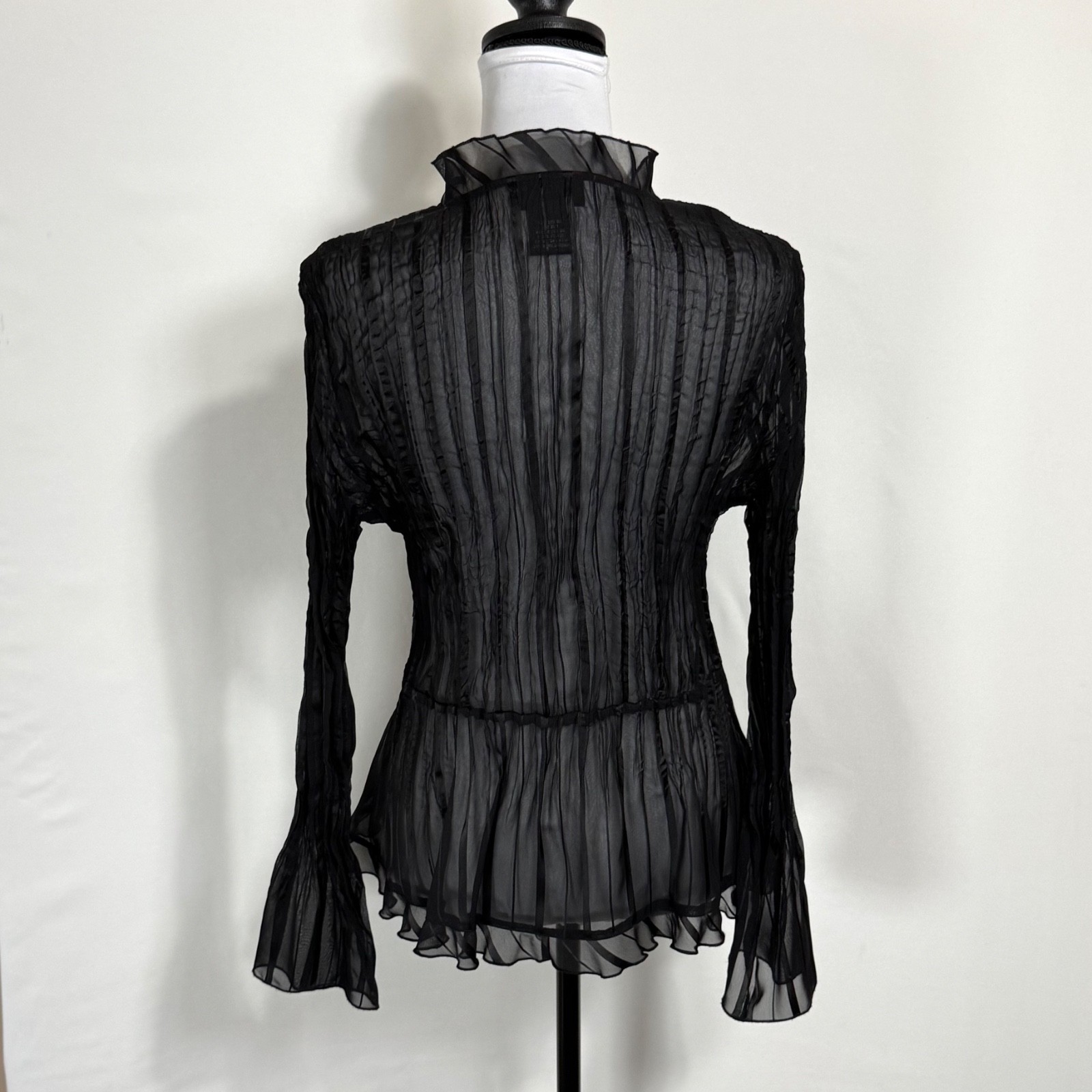 Y2K Vintage Sheer Black Tie Front Cardigan Top Size L Whimsy Fairy Goth Witch