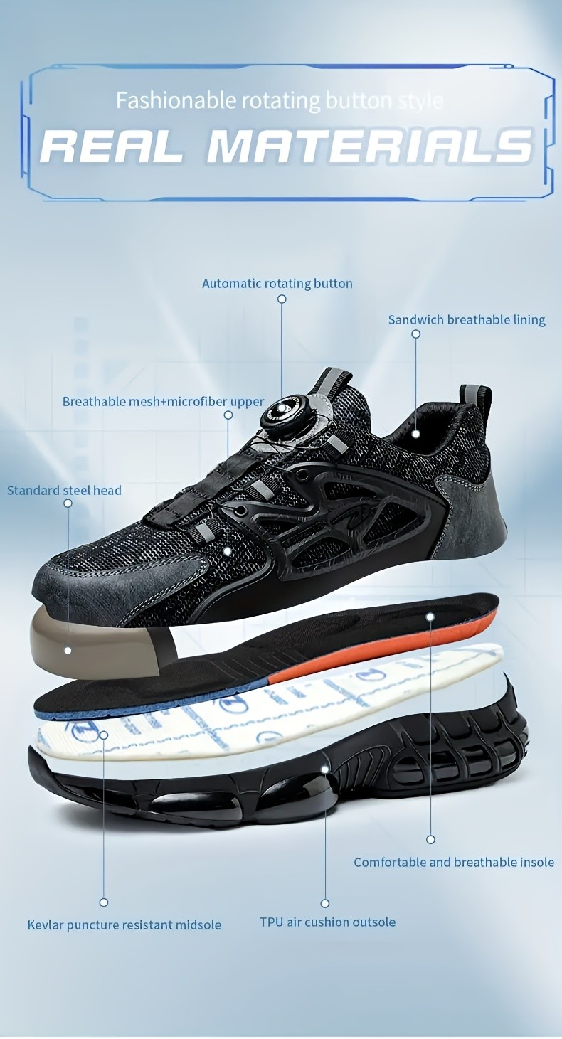 Work Shoes Mens Anti-Smash Steel Toe Puncture-Resistant Sneakers Security Boots