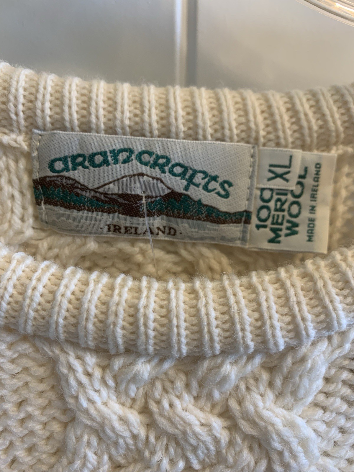 NWT Arancrafts Merino Wool Fisherman Sweater Ivory Unisex XL Made In Ireland