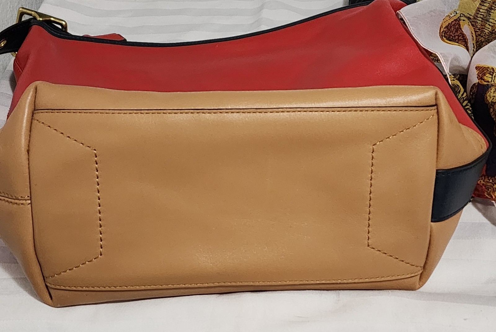 COACH Leather Shoulder Bag Multicolor Red Blue Beige 12×9.6×5.1in Rare Design