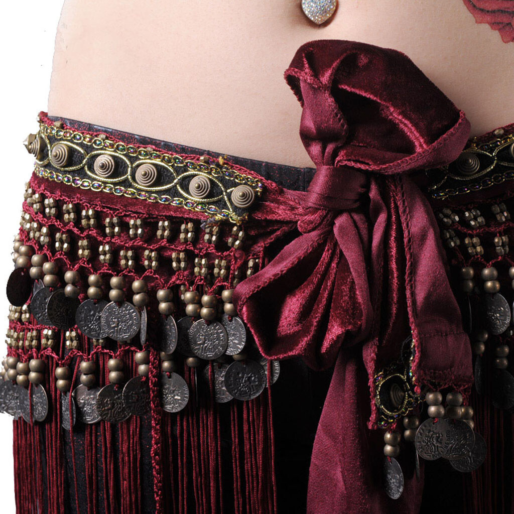 Belly Dance Hip Scarf Coin Belt Tribal Costume Fringe Tassel Belt Copper Costume