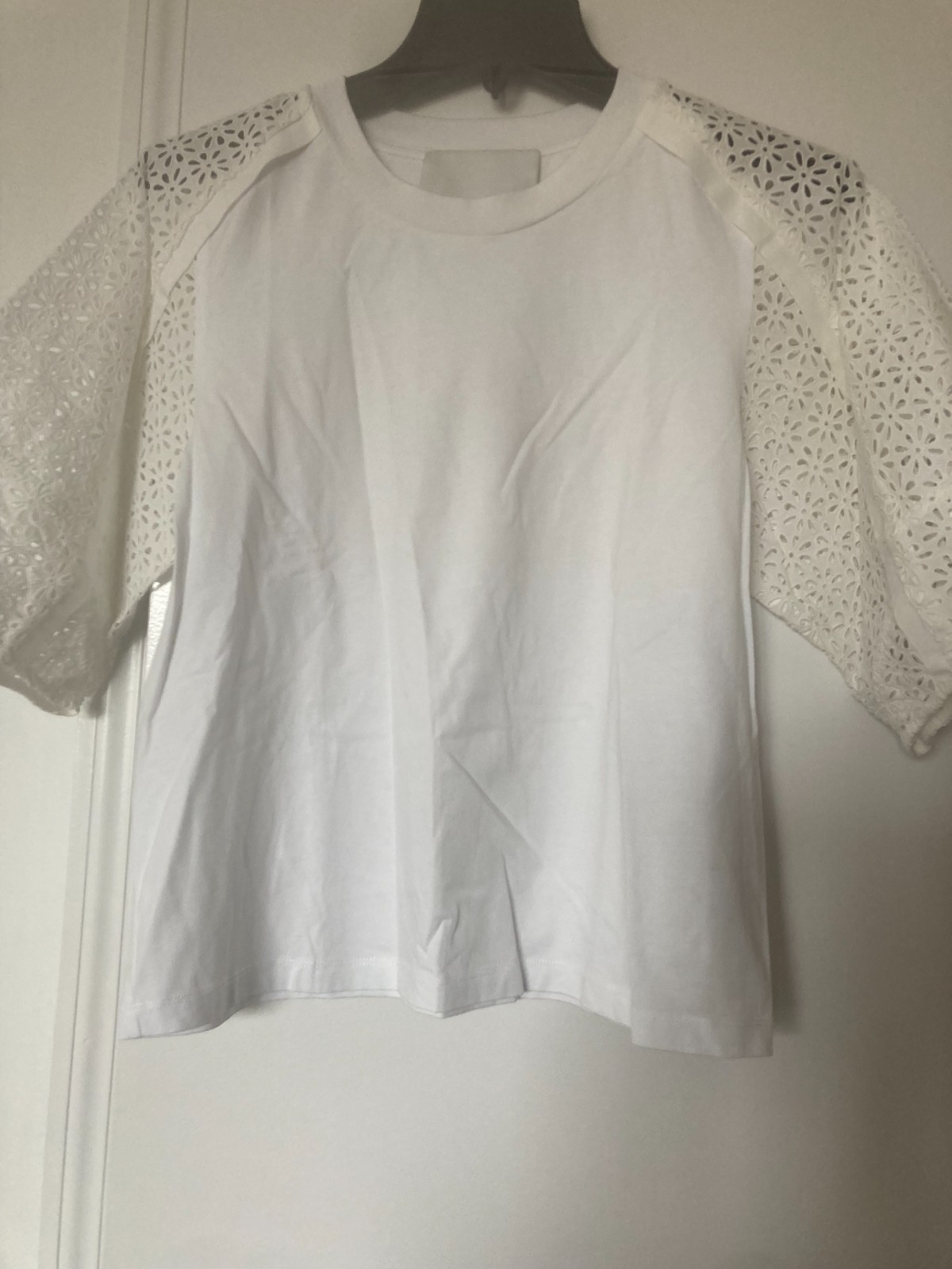 3.1 Phillip Lim White Broderie Anglaise Cotton Puff Sleeve Top Crewneck