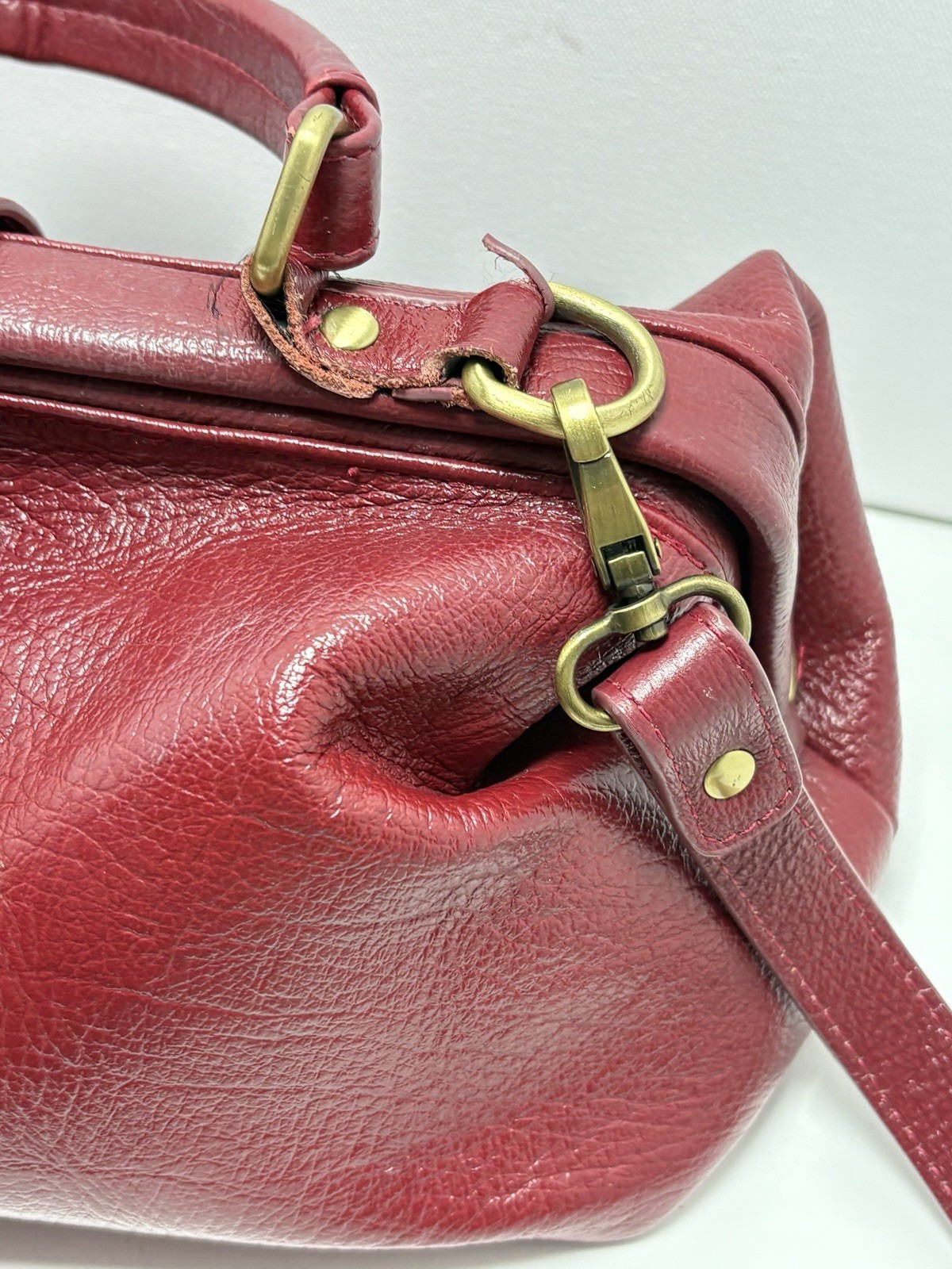 Ameri Leather Hillary Crossbody Red Bag W/ Handle Doctor Bag 13” X 6.75. 6.75