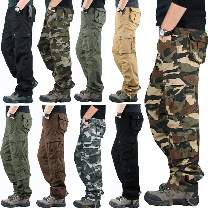 Men Casual Cargo Pants Military Army Camo Pant Combat Work Pant with 6/8 Pockets