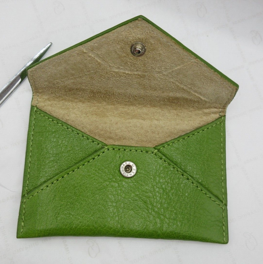 Envelope Card Holder MINI Leather Holds Business Credit Graphic Image LIME GREEN