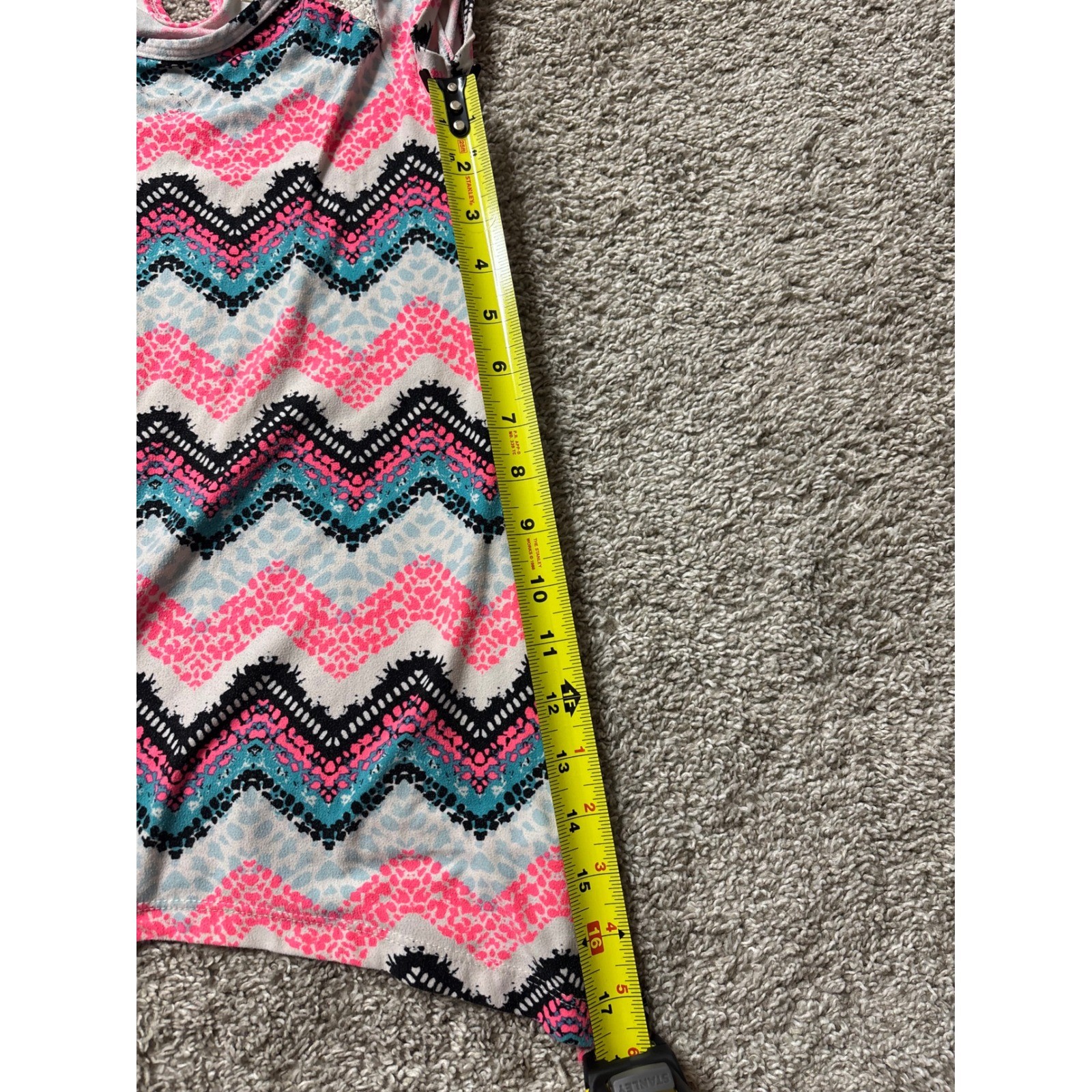 Faded Glory Girls Pink Blue Chevron Lace Sharkbite Hem Top Size M 7-8