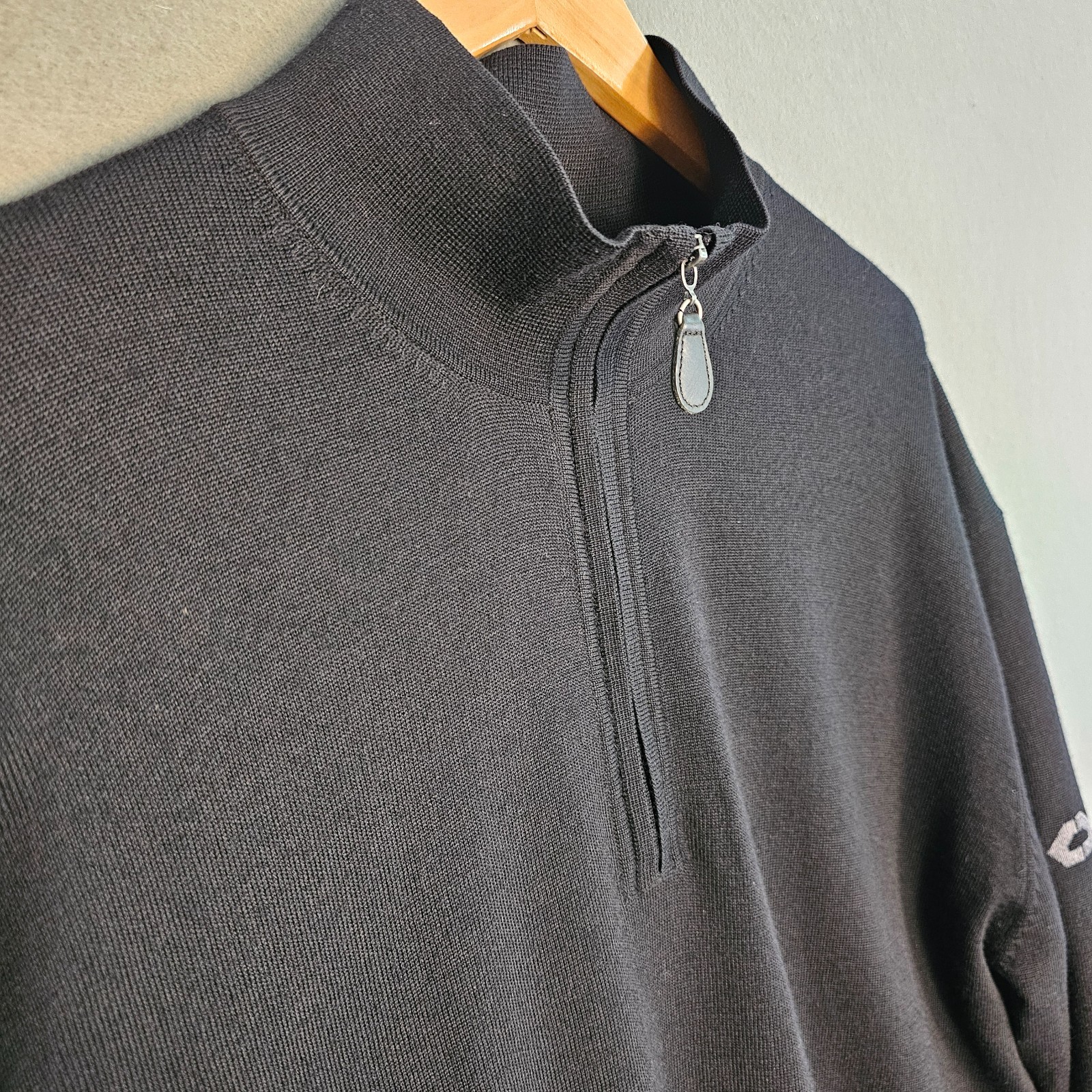 Fairway & Greene 100% Wool Quarter‑Zip Sweater Black Lined Vintage Hong Kong