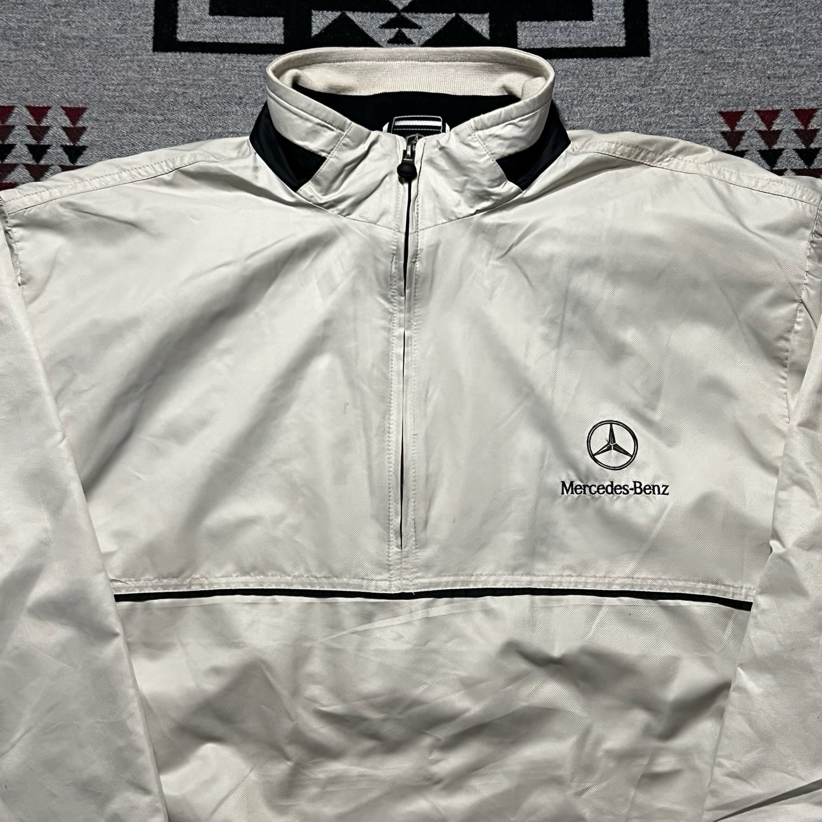 Vintage Mercedes-Benz Windbreaker Size Medium Ivory 1/4 Zip Pullover Jacket R1