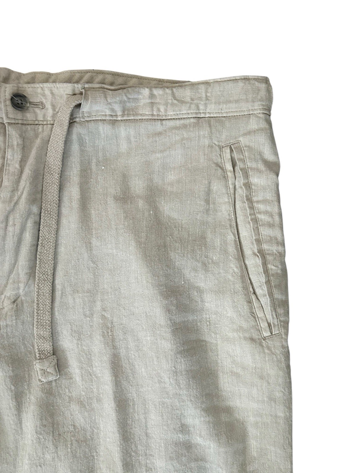 Tasso Elba 100% Linen Chino Pants Beige Semi Sheer 36×27 Coastal Lightweight