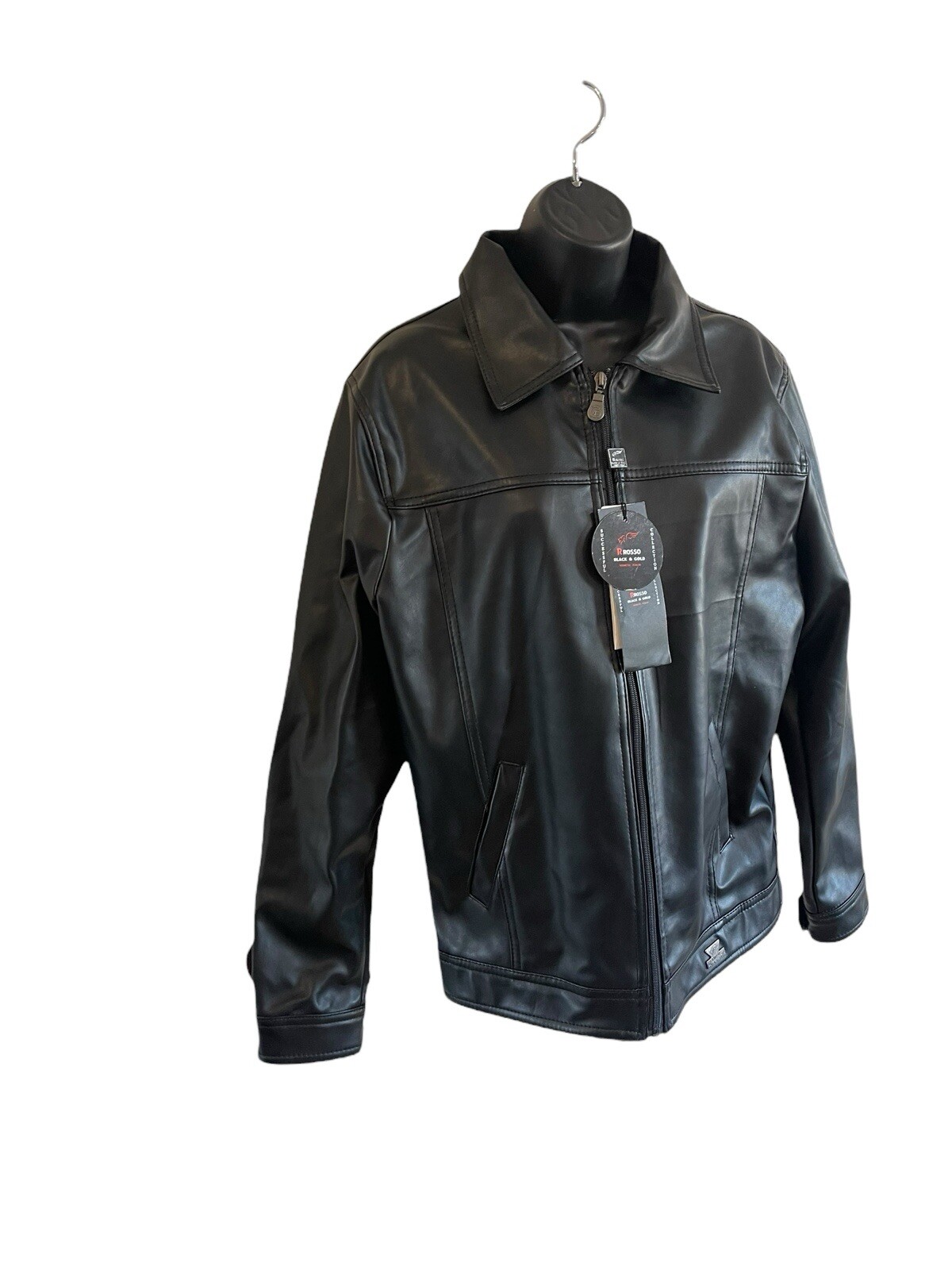 R Rosso Women’s Leather Jacket Size M NWT Black Zip Up