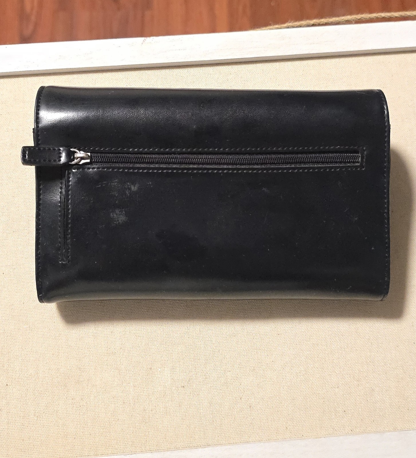 Esprit Black Faux Leather Card Slots Organizer 4”x8” Clutch Wallet