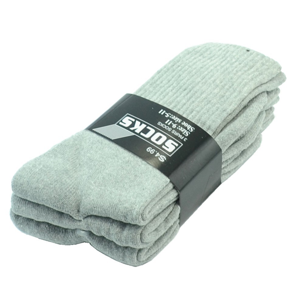 3-12 Pairs Mens Gray Solid Sports Athletic Work Crew Socks Cotton Long Size 9-11