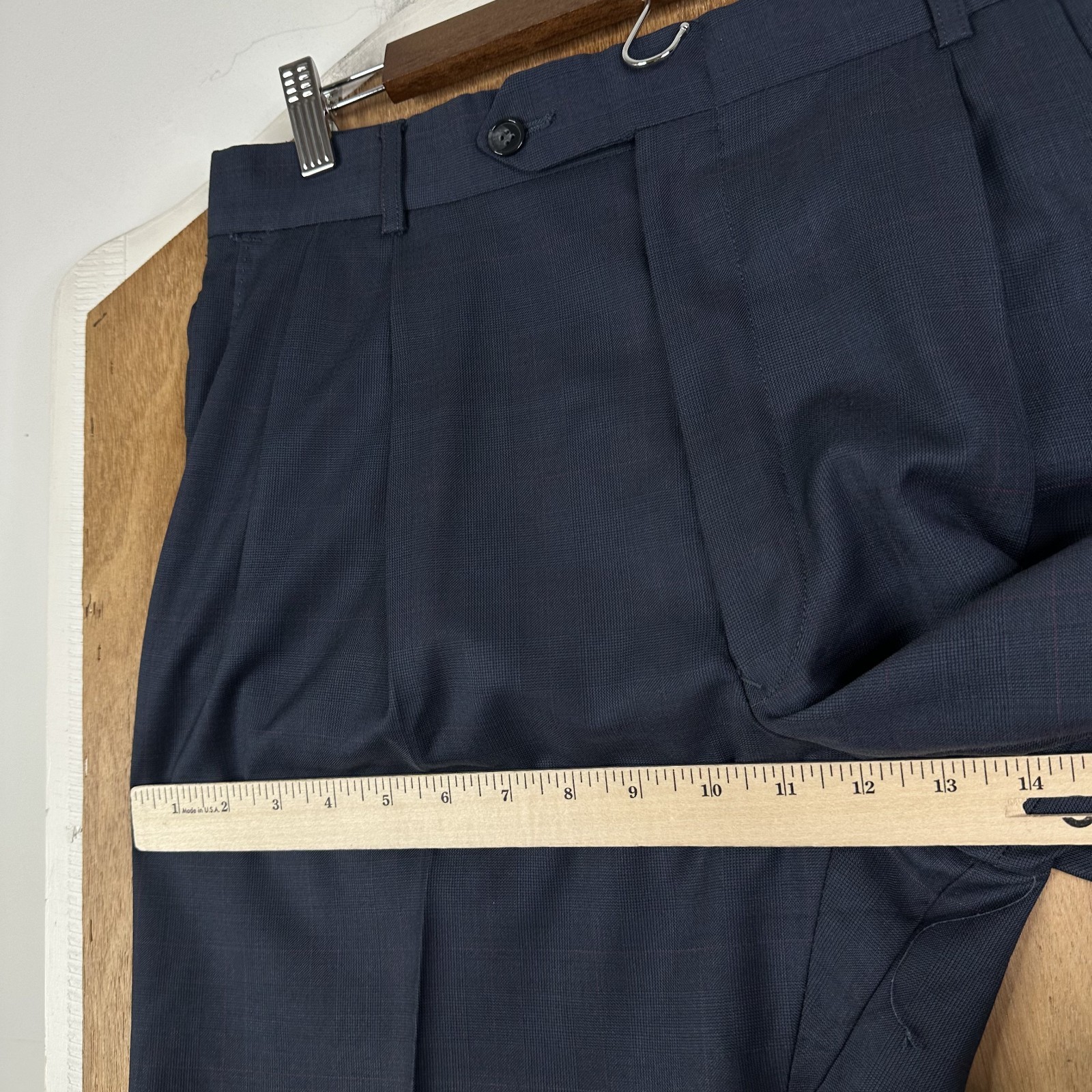 Biella Suit Mens 40L Navy Blue Glen Check 2 Button Vitale Barberis Canonico 110s