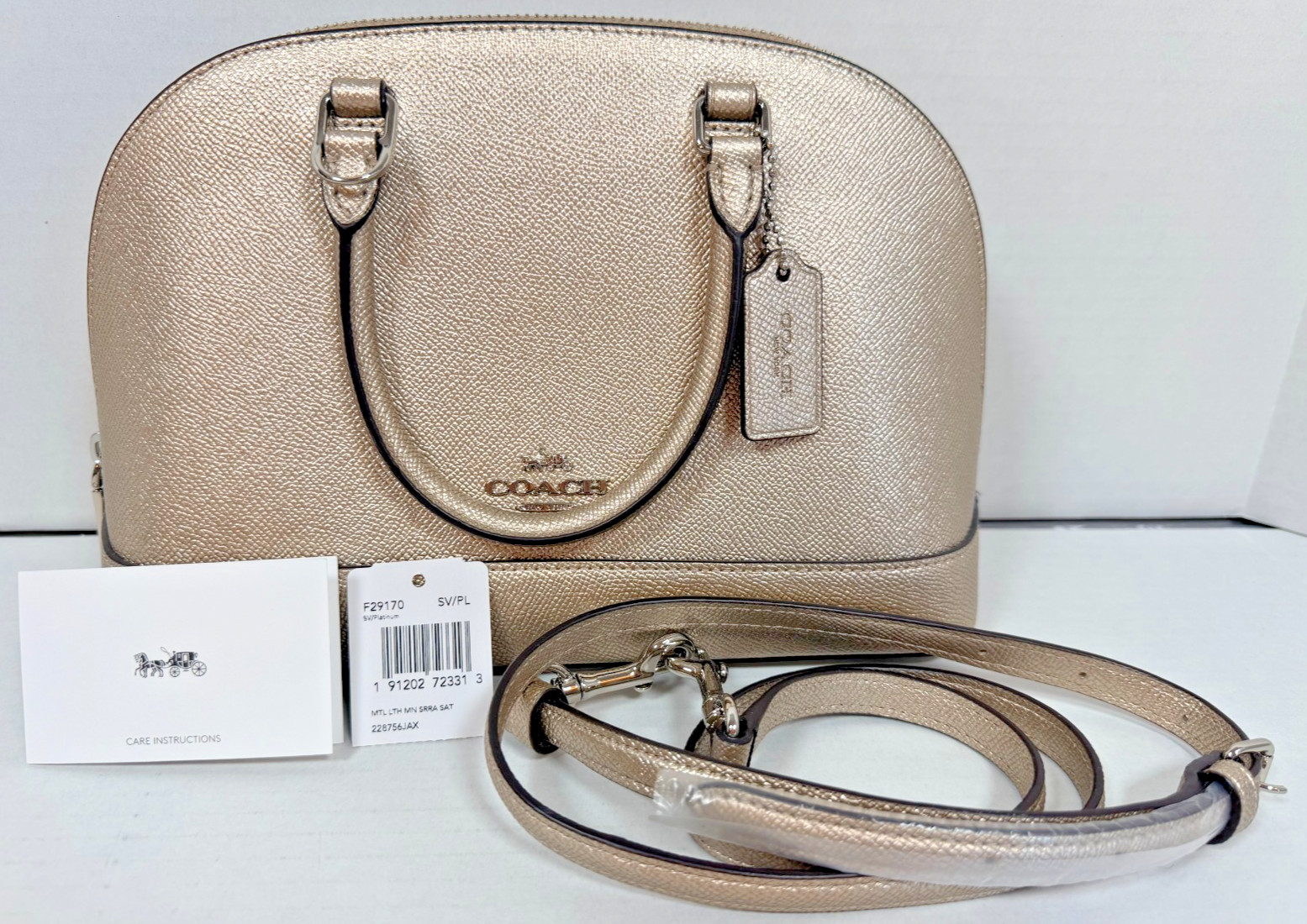 COACH New NWT F29170 Mini Sierra Satchel Metallic Leather Bag Silver Platinum