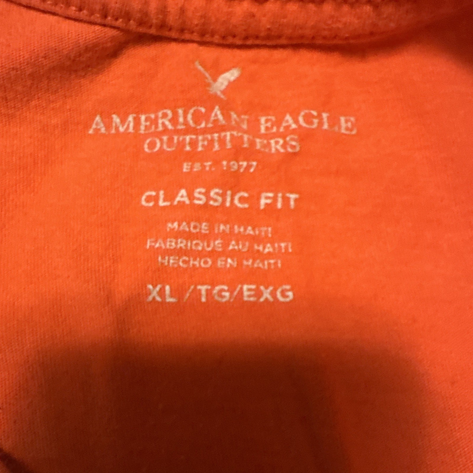 American Eagle Outfitters young Men’s XL Classic Fit Orange Crew Neck Logo Tee