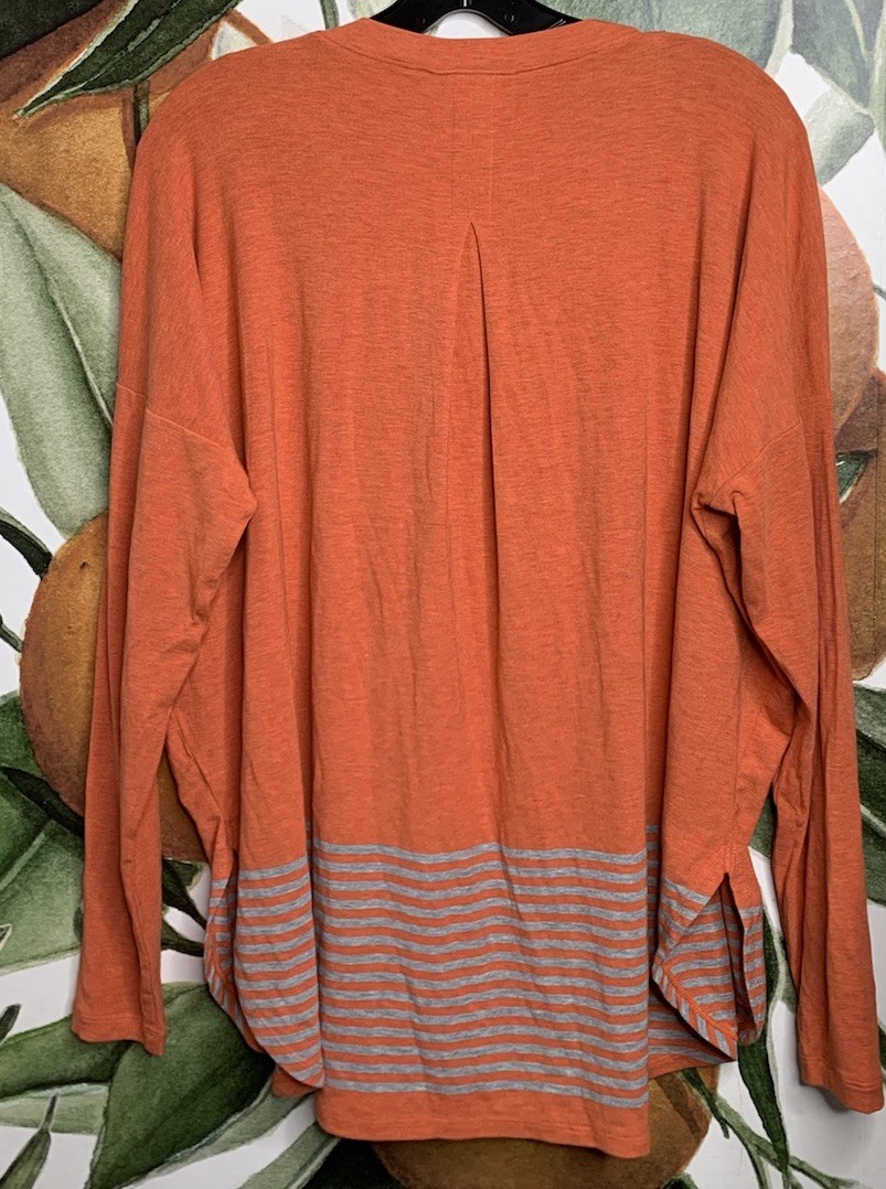 CAbi Medium Hangout Tee Shirt 4190 Orange Striped long Sleeve Blouse