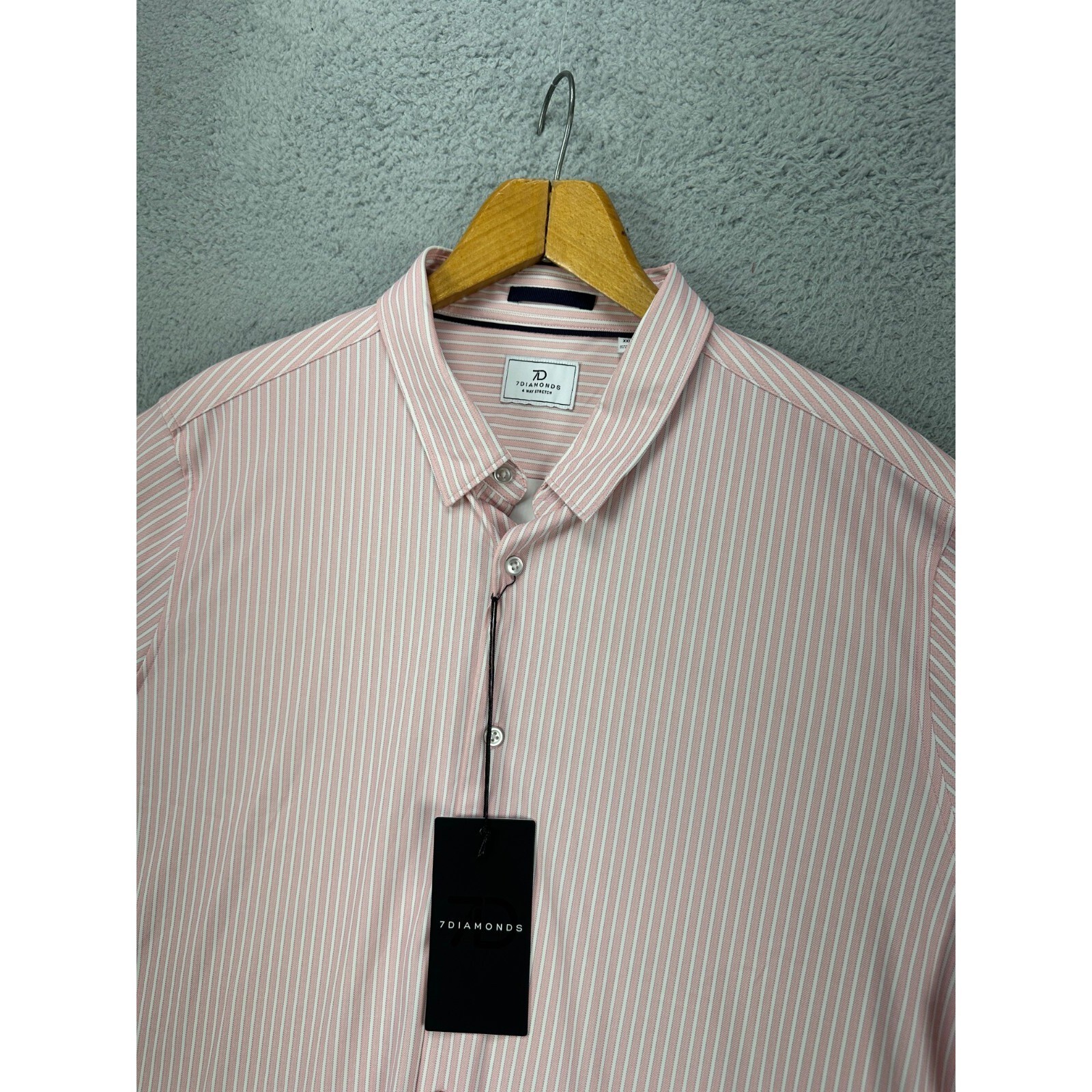 NEW 7 Diamonds 7D Shirt Mens Medium Pink Camden Stripe Button Up 4 Way Stretch