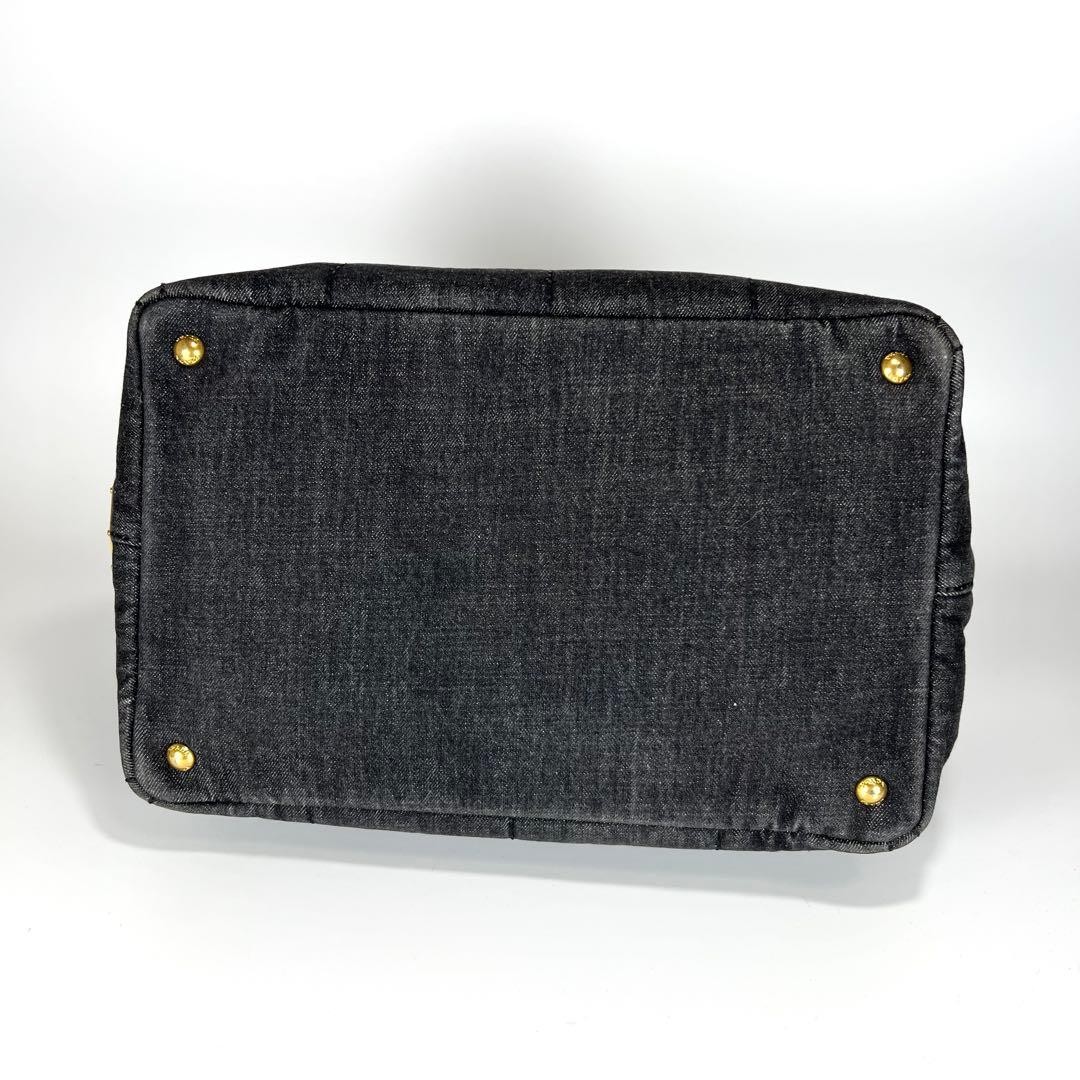 PRADA Canapa Canvas Tote Bag Gray Black Denim 2Way Shoulder Large Capacity