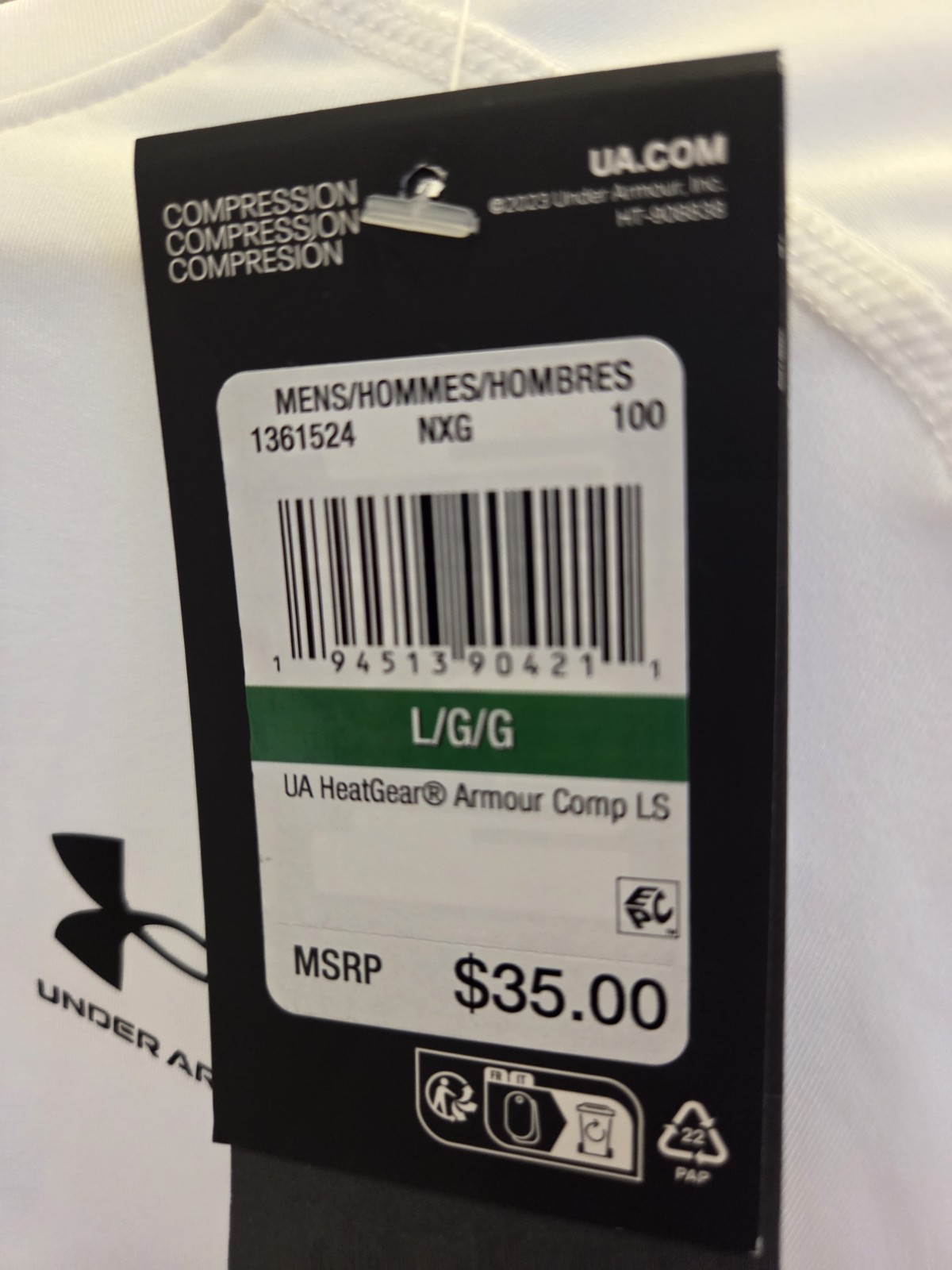 Under Armour HeatGear Men’s Firm Compression Long Sleeve Crew Neck Shirt White L